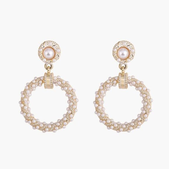 4/$25 14 Gold Plated Pearl Hoop Earrings - Picture 1 of 7